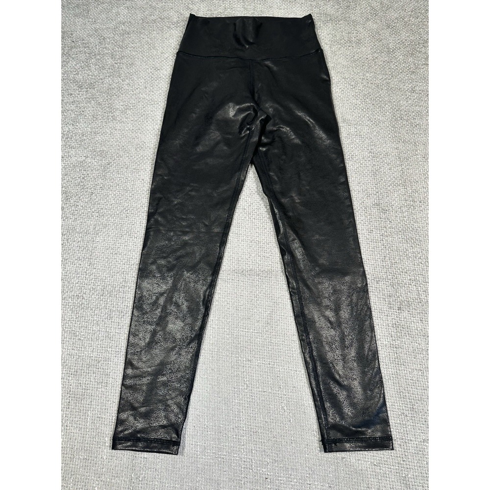 AERIE Offline Leggings Womens Medium Black High Rise Faux Leather Crackle